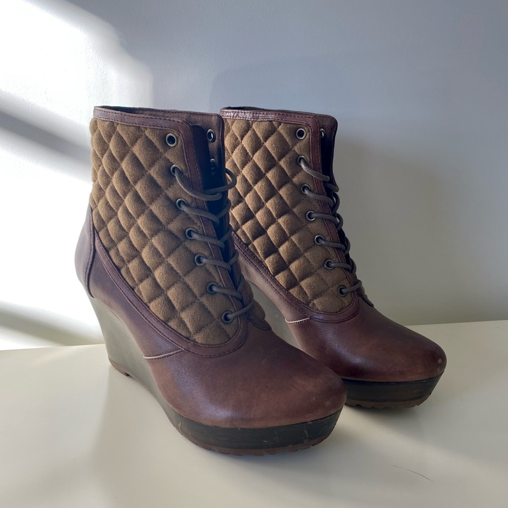 Quilted Leather Wedge Ankle Boots